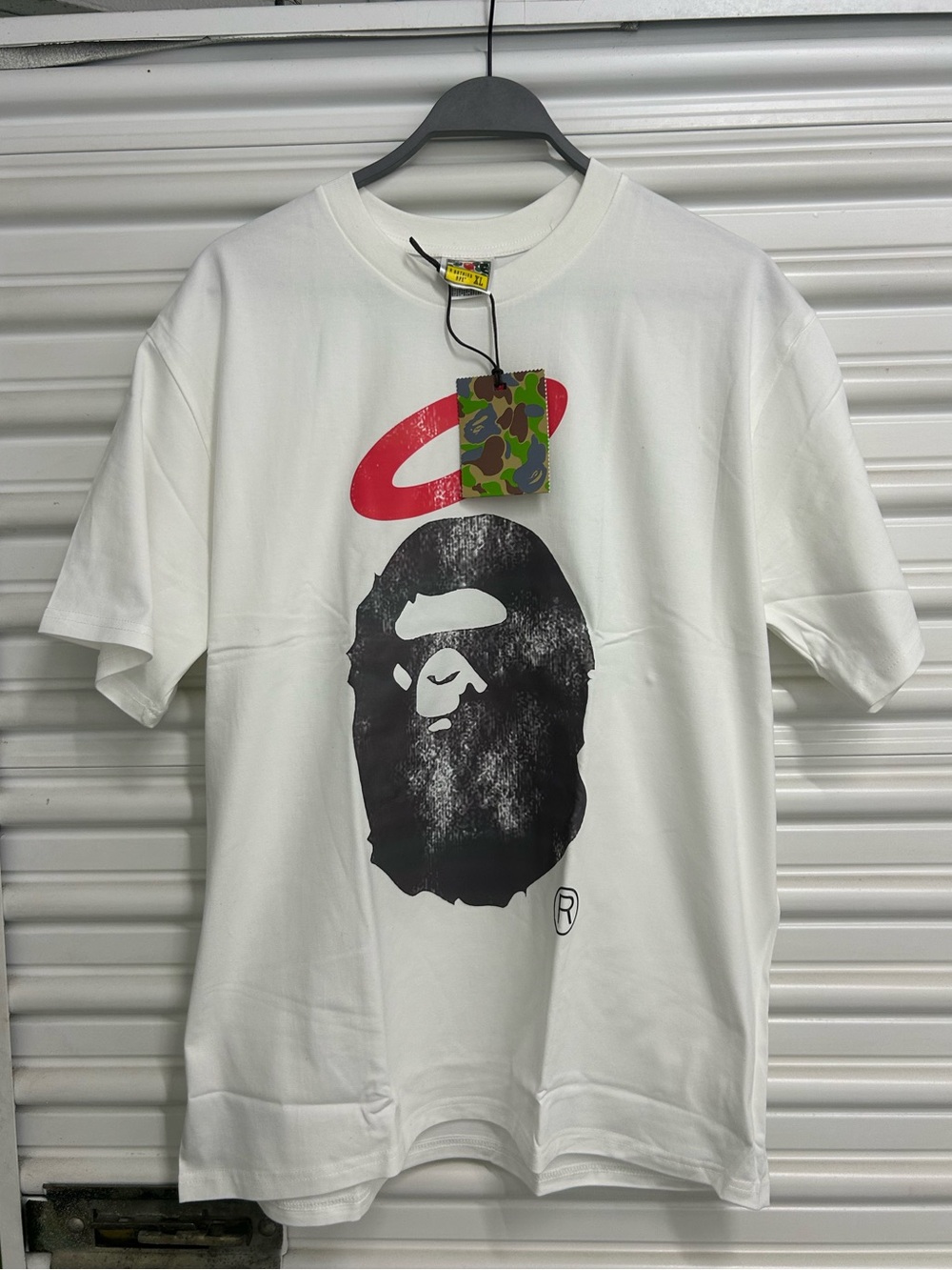 White Graphic Short Sleeve Tee with Black Ape Motif
